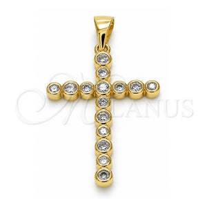 Dije Religioso 05.342.0043 Oro Laminado, Diseño de Cruz, con Zirconia Cubica Blanca, Pulido, Tono Dorado