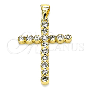 Dije Religioso 05.342.0043 Oro Laminado, Diseño de Cruz, con Blanca Zirconia Cubica, Pulido, Tono Dorado