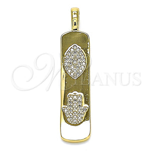 Dije Elegante 05.342.0045 Oro Laminado, Diseño de Ojo Griego y Mano de Dios, con Blanca Micro Pave, Pulido, Tono Dorado