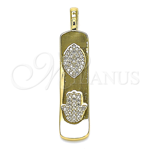 Dije Elegante 05.342.0045 Oro Laminado, Diseño de Ojo Griego y Mano de Dios, con Blanca Micro Pave, Pulido, Tono Dorado
