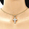 Dije Religioso 05.342.0049 Oro Laminado, Diseño de Cruz, con Blanca Micro Pave, Pulido, Tono Dorado