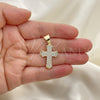 Dije Religioso 05.342.0049 Oro Laminado, Diseño de Cruz, con Blanca Micro Pave, Pulido, Tono Dorado