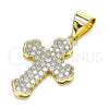 Dije Religioso 05.342.0049 Oro Laminado, Diseño de Cruz, con Blanca Micro Pave, Pulido, Tono Dorado