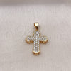 Dije Religioso 05.342.0049 Oro Laminado, Diseño de Cruz, con Blanca Micro Pave, Pulido, Tono Dorado