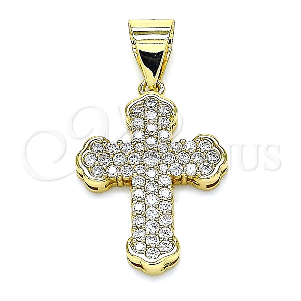 Dije Religioso 05.342.0049 Oro Laminado, Diseño de Cruz, con Blanca Micro Pave, Pulido, Tono Dorado