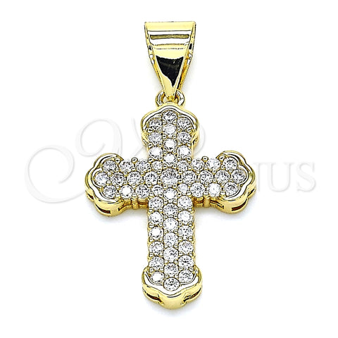 Dije Religioso 05.342.0049 Oro Laminado, Diseño de Cruz, con Blanca Micro Pave, Pulido, Tono Dorado