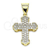 Dije Religioso 05.342.0049 Oro Laminado, Diseño de Cruz, con Blanca Micro Pave, Pulido, Tono Dorado