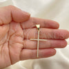Dije Religioso 05.342.0056 Oro Laminado, Diseño de Cruz, con Blanca Micro Pave, Pulido, Tono Dorado