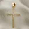Dije Religioso 05.342.0056 Oro Laminado, Diseño de Cruz, con Blanca Micro Pave, Pulido, Tono Dorado