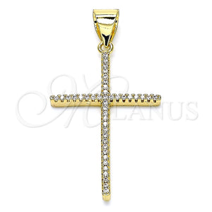 Dije Religioso 05.342.0056 Oro Laminado, Diseño de Cruz, con Blanca Micro Pave, Pulido, Tono Dorado