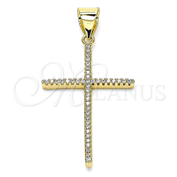 Dije Religioso 05.342.0056 Oro Laminado, Diseño de Cruz, con Blanca Micro Pave, Pulido, Tono Dorado