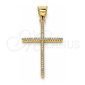 Dije Religioso 05.342.0056 Oro Laminado, Diseño de Cruz, con Micro Pave Blanca, Pulido, Tono Dorado