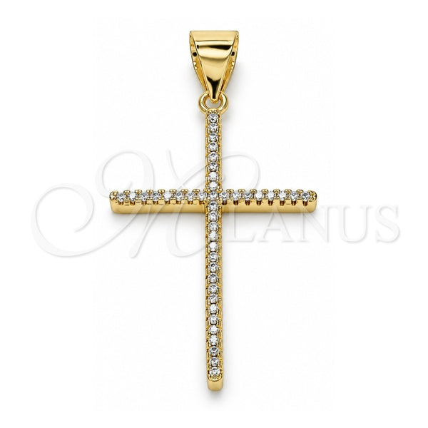 Dije Religioso 05.342.0056 Oro Laminado, Diseño de Cruz, con Micro Pave Blanca, Pulido, Tono Dorado