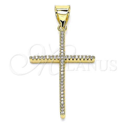 Dije Religioso 05.342.0056 Oro Laminado, Diseño de Cruz, con Blanca Micro Pave, Pulido, Tono Dorado
