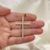 Dije Religioso 05.342.0057 Oro Laminado, Diseño de Cruz, con Blanca Micro Pave, Pulido, Tono Dorado