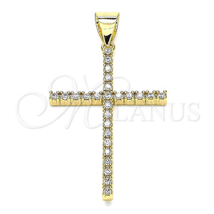 Dije Religioso 05.342.0057 Oro Laminado, Diseño de Cruz, con Blanca Micro Pave, Pulido, Tono Dorado