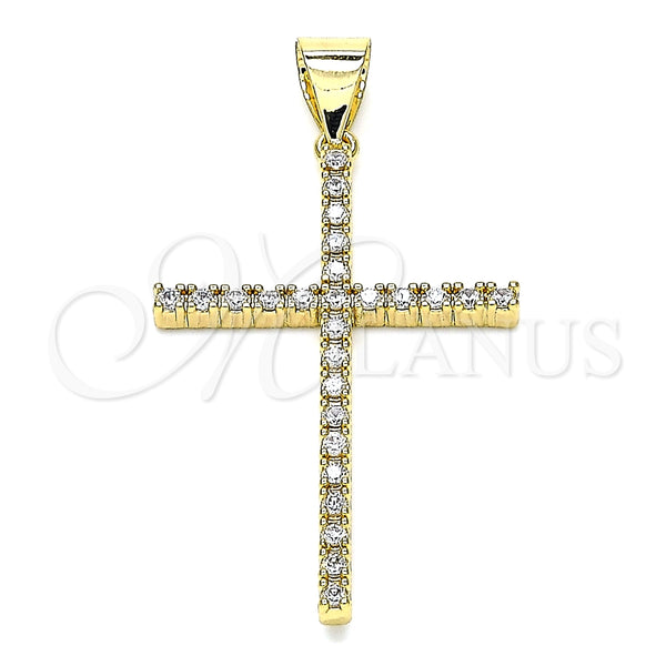 Dije Religioso 05.342.0057 Oro Laminado, Diseño de Cruz, con Blanca Micro Pave, Pulido, Tono Dorado