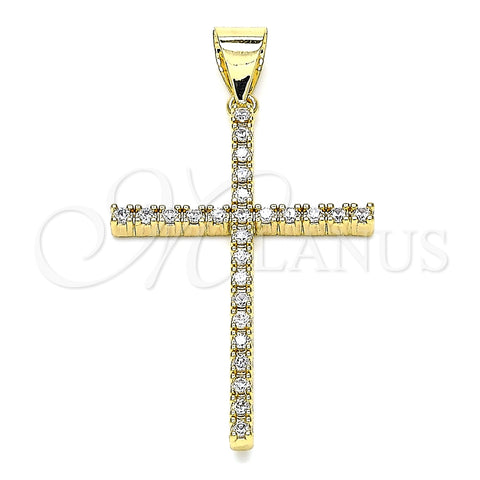 Dije Religioso 05.342.0057 Oro Laminado, Diseño de Cruz, con Blanca Micro Pave, Pulido, Tono Dorado