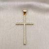 Dije Religioso 05.342.0058 Oro Laminado, Diseño de Cruz, con Blanca Micro Pave, Pulido, Tono Dorado