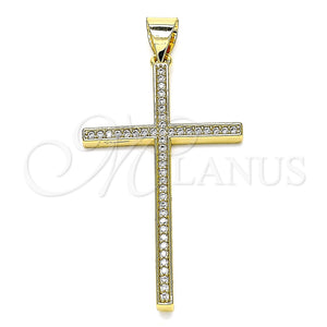 Dije Religioso 05.342.0058 Oro Laminado, Diseño de Cruz, con Blanca Micro Pave, Pulido, Tono Dorado