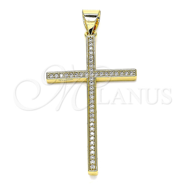 Dije Religioso 05.342.0058 Oro Laminado, Diseño de Cruz, con Blanca Micro Pave, Pulido, Tono Dorado