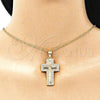 Dije Religioso 05.342.0059 Oro Laminado, Diseño de Cruz, con Blanca Micro Pave, Pulido, Tono Dorado