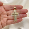 Dije Religioso 05.342.0059 Oro Laminado, Diseño de Cruz, con Blanca Micro Pave, Pulido, Tono Dorado