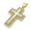 Dije Religioso 05.342.0059 Oro Laminado, Diseño de Cruz, con Blanca Micro Pave, Pulido, Tono Dorado