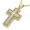 Dije Religioso 05.342.0059 Oro Laminado, Diseño de Cruz, con Blanca Micro Pave, Pulido, Tono Dorado