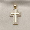 Dije Religioso 05.342.0059 Oro Laminado, Diseño de Cruz, con Blanca Micro Pave, Pulido, Tono Dorado