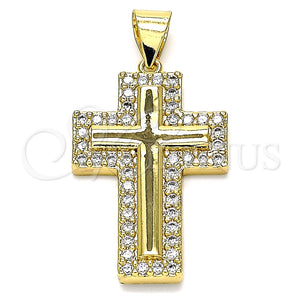Dije Religioso 05.342.0059 Oro Laminado, Diseño de Cruz, con Blanca Micro Pave, Pulido, Tono Dorado
