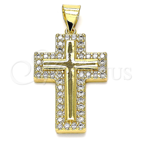 Dije Religioso 05.342.0059 Oro Laminado, Diseño de Cruz, con Blanca Micro Pave, Pulido, Tono Dorado