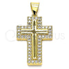 Dije Religioso 05.342.0059 Oro Laminado, Diseño de Cruz, con Blanca Micro Pave, Pulido, Tono Dorado
