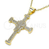 Dije Religioso 05.342.0060 Oro Laminado, Diseño de Cruz, con Blanca Micro Pave, Pulido, Tono Dorado