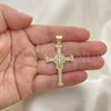 Dije Religioso 05.342.0060 Oro Laminado, Diseño de Cruz, con Blanca Micro Pave, Pulido, Tono Dorado