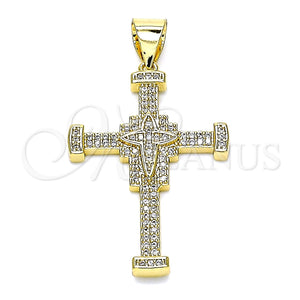 Dije Religioso 05.342.0060 Oro Laminado, Diseño de Cruz, con Blanca Micro Pave, Pulido, Tono Dorado