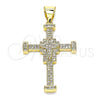 Dije Religioso 05.342.0060 Oro Laminado, Diseño de Cruz, con Blanca Micro Pave, Pulido, Tono Dorado