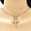 Dije Religioso 05.342.0063 Oro Laminado, Diseño de Cruz, con Blanca Micro Pave, Pulido, Tono Dorado