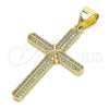 Dije Religioso 05.342.0063 Oro Laminado, Diseño de Cruz, con Blanca Micro Pave, Pulido, Tono Dorado