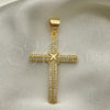 Dije Religioso 05.342.0063 Oro Laminado, Diseño de Cruz, con Blanca Micro Pave, Pulido, Tono Dorado