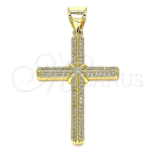 Dije Religioso 05.342.0063 Oro Laminado, Diseño de Cruz, con Blanca Micro Pave, Pulido, Tono Dorado