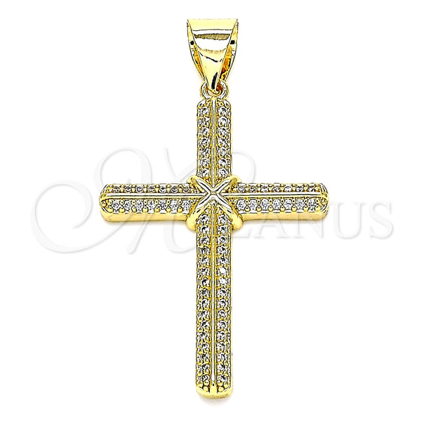 Dije Religioso 05.342.0063 Oro Laminado, Diseño de Cruz, con Blanca Micro Pave, Pulido, Tono Dorado