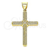Dije Religioso 05.342.0063 Oro Laminado, Diseño de Cruz, con Blanca Micro Pave, Pulido, Tono Dorado