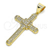 Dije Religioso 05.342.0064 Oro Laminado, Diseño de Cruz, con Blanca Micro Pave, Pulido, Tono Dorado