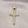 Dije Religioso 05.342.0064 Oro Laminado, Diseño de Cruz, con Blanca Micro Pave, Pulido, Tono Dorado