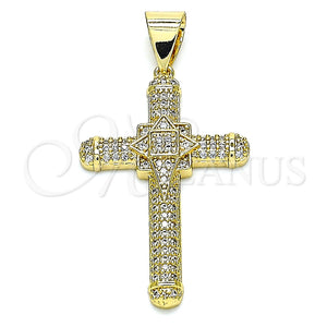 Dije Religioso 05.342.0064 Oro Laminado, Diseño de Cruz, con Blanca Micro Pave, Pulido, Tono Dorado