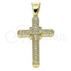 Dije Religioso 05.342.0064 Oro Laminado, Diseño de Cruz, con Blanca Micro Pave, Pulido, Tono Dorado