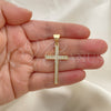 Dije Religioso 05.342.0065 Oro Laminado, Diseño de Cruz, con Blanca Micro Pave, Pulido, Tono Dorado