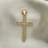 Dije Religioso 05.342.0065 Oro Laminado, Diseño de Cruz, con Blanca Micro Pave, Pulido, Tono Dorado