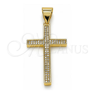 Dije Religioso 05.342.0065 Oro Laminado, Diseño de Cruz, con Blanca Micro Pave, Pulido, Tono Dorado